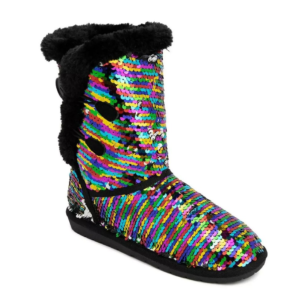 SUGAR MARTY BZ RAINBOW SEQUIN WINTER BOOTS Women's Size‎ 7 FAUX FUR LINING